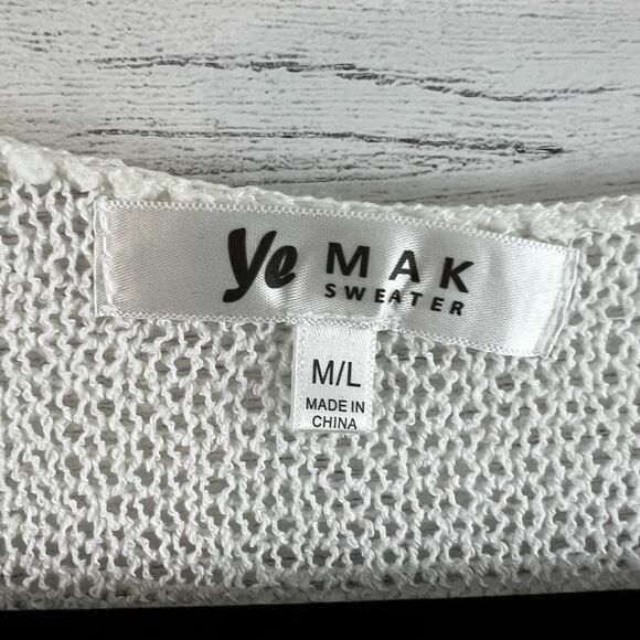 Ye Mak White Open Knit Pocket Cardigan Size M/L - Picture 7 of 7